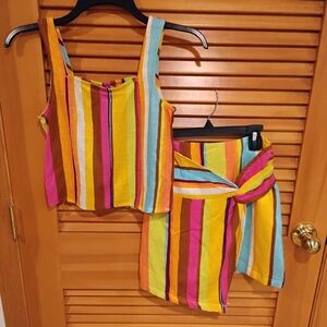 NWT Girls L or XL* Colorful Striped Skirt & Top Set